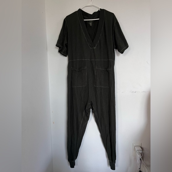 NATURAL LIFE Green V-Neck Cotton Jumpsuit Romper Boho Hippie Olive Green XS - Picture 2 of 5